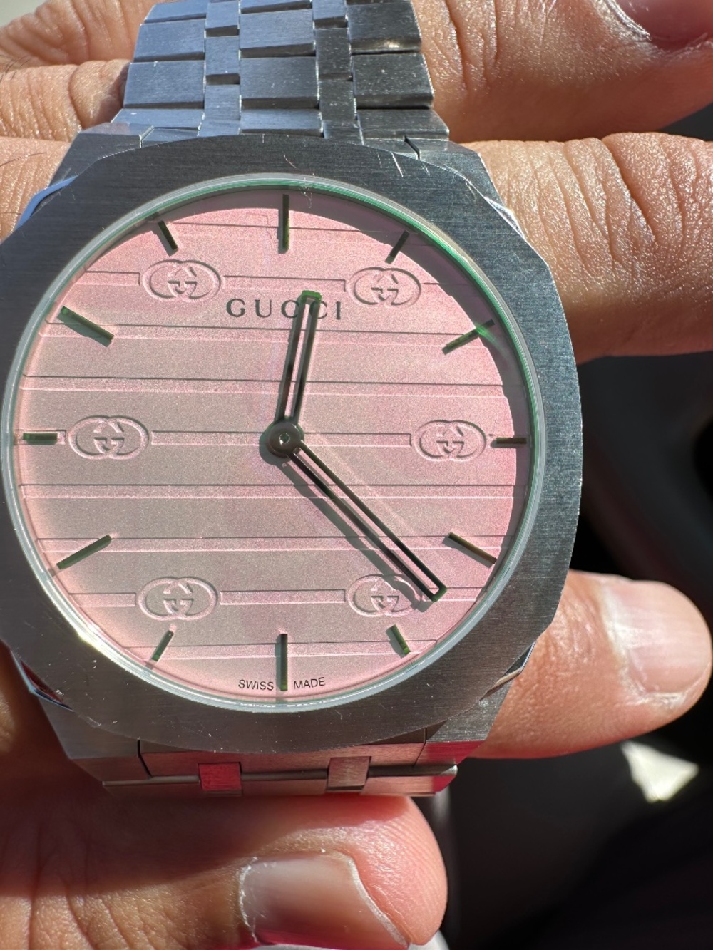 AUTHENTIC GUCCI 25H YA163410 PINK DIAL 38MM SWISS QUARTZ UNISEX WATCH